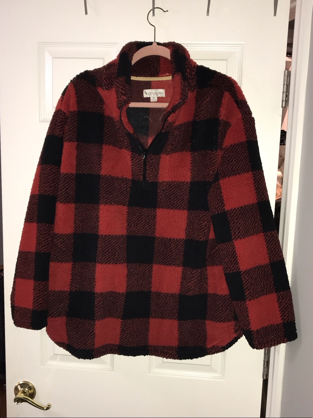 Koolaburra Red and Black Buffalo Plaid Sherpa Pullover